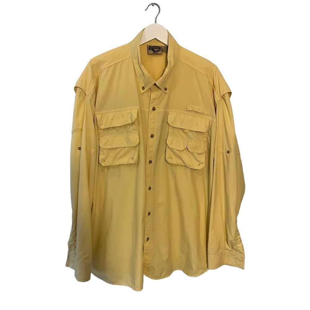Field & Stream butter yellow long sleeve button down fishing shirt with pockets